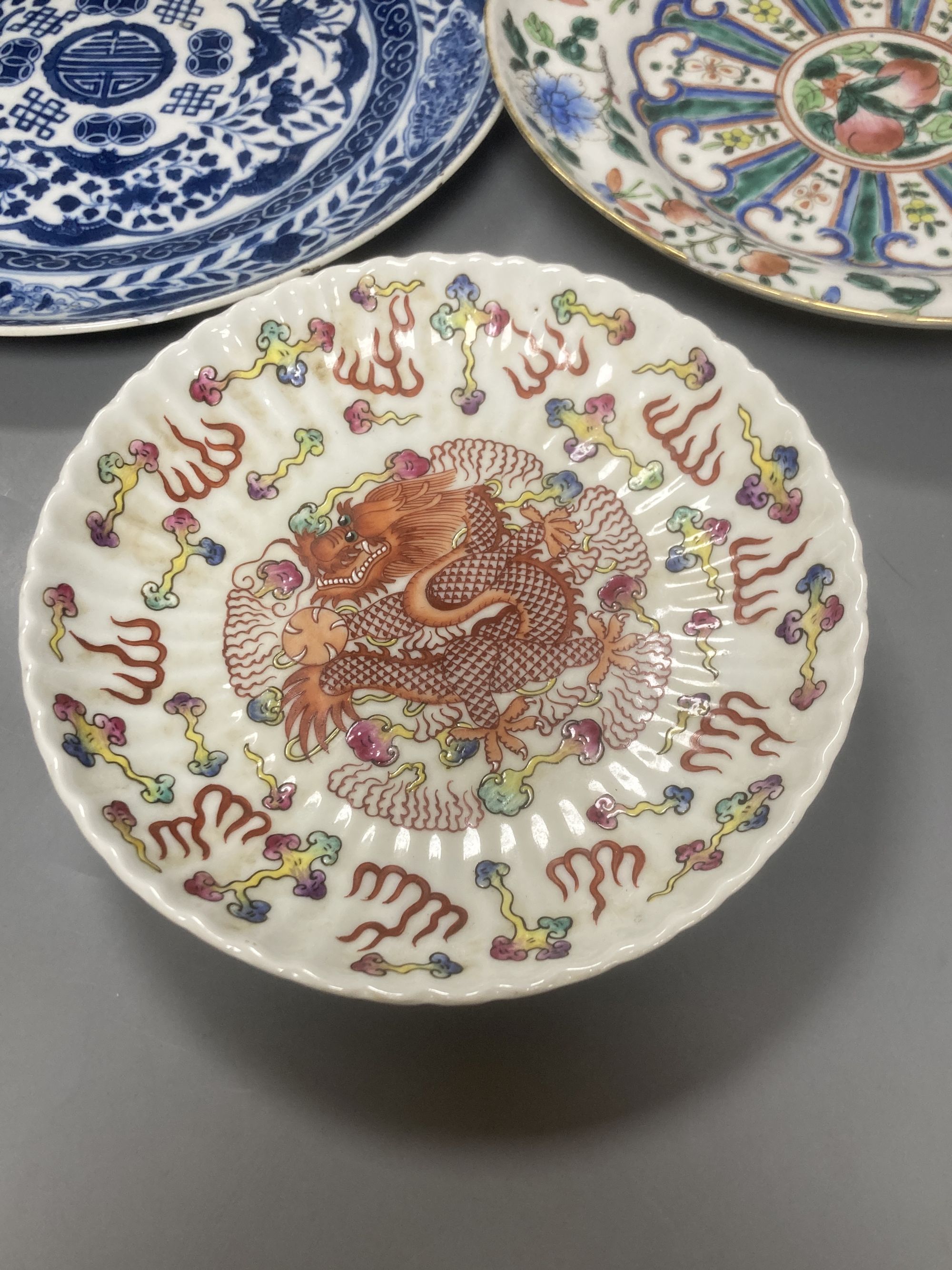 Three Chinese plates, largest 26cm diameter